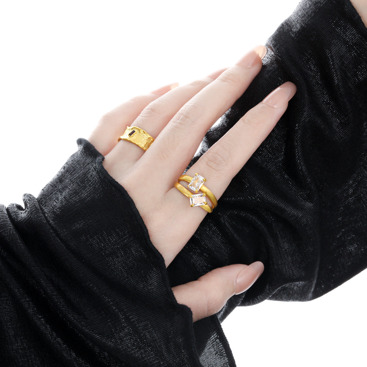 CELESTE'S DOUBLE-LAYER HOLLOW ZIRCON SILVER RING - OPHRASTUDIO
