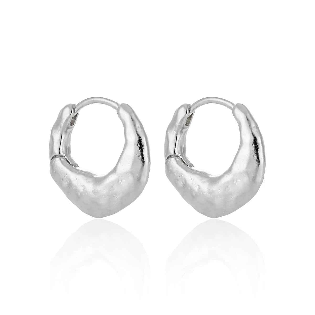 Molten Lava Matte Silver Huggie Earrings