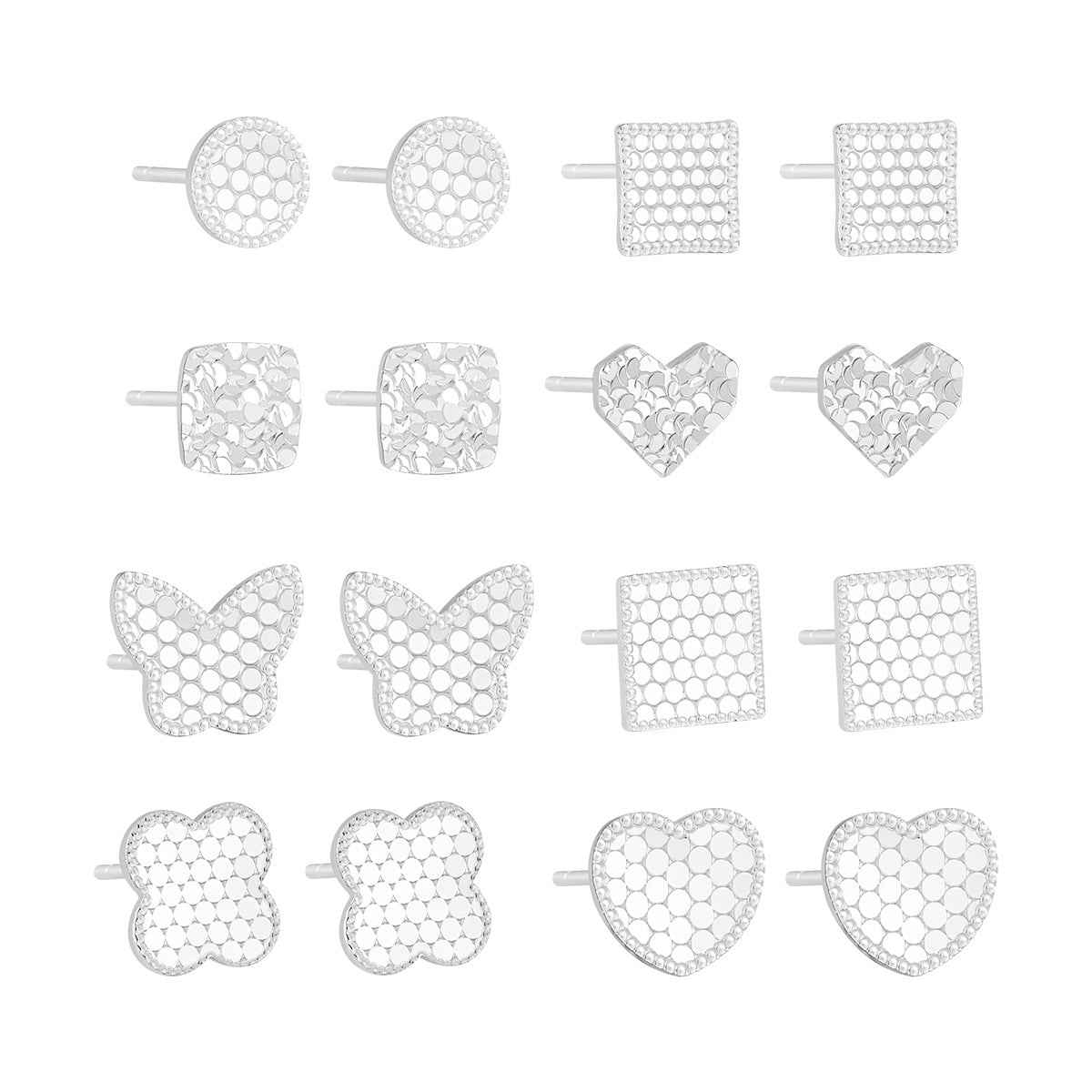 Honeycomb Engraved Silver Stud Earrings Series