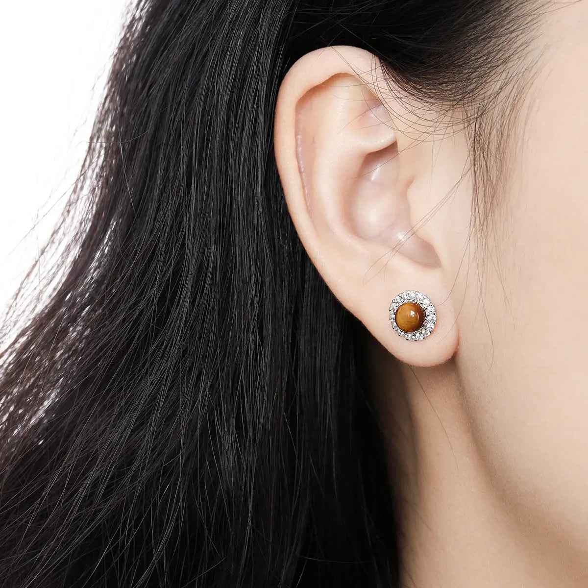 Luxury Stone Inlay Silver Stud Earrings