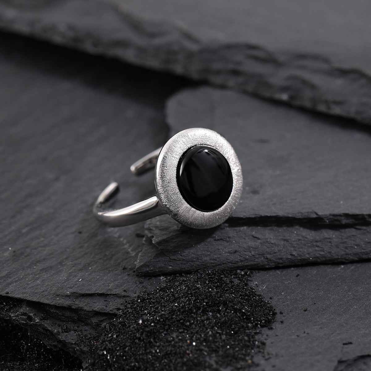 Matte Brushed Black Onyx Statement Ring