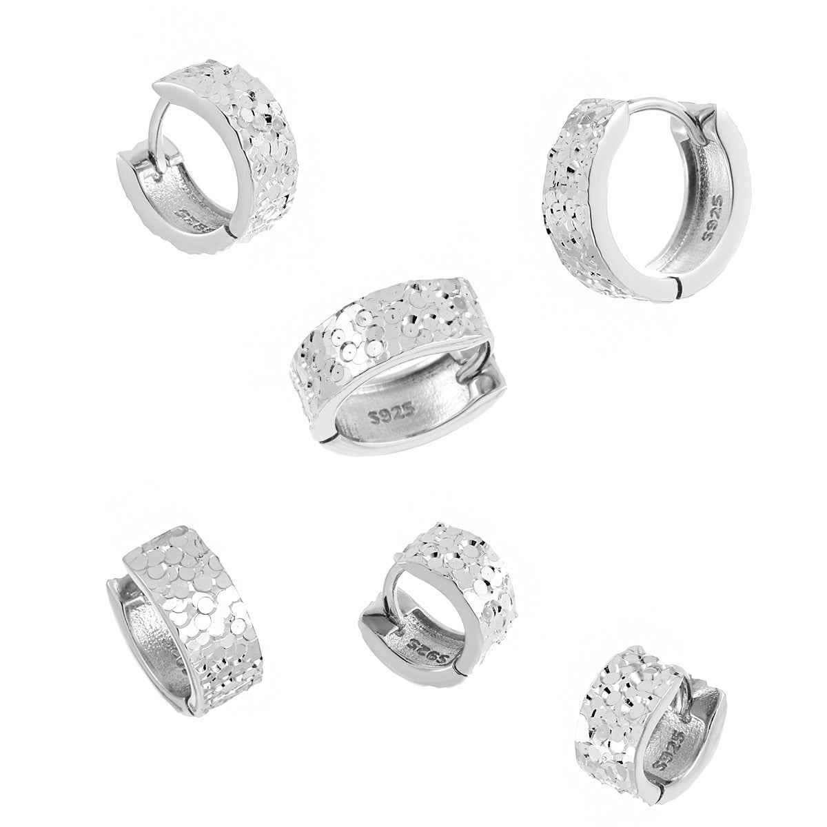 Textured Scales Silver Huggie Earrings
