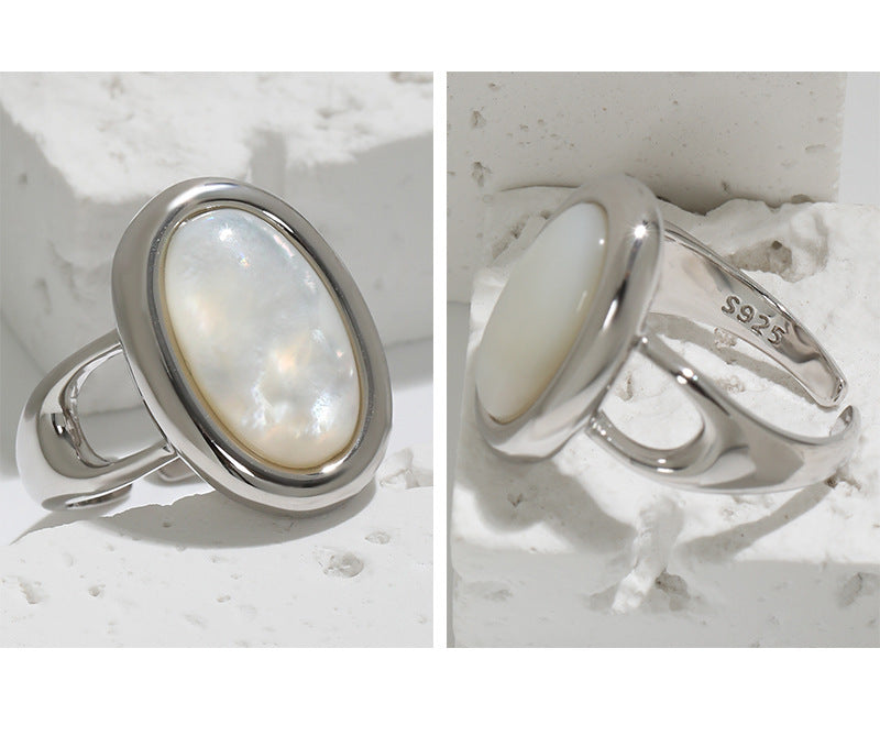 OVAL SHELL LUXURY SILVER RING OPHRASTUDIO