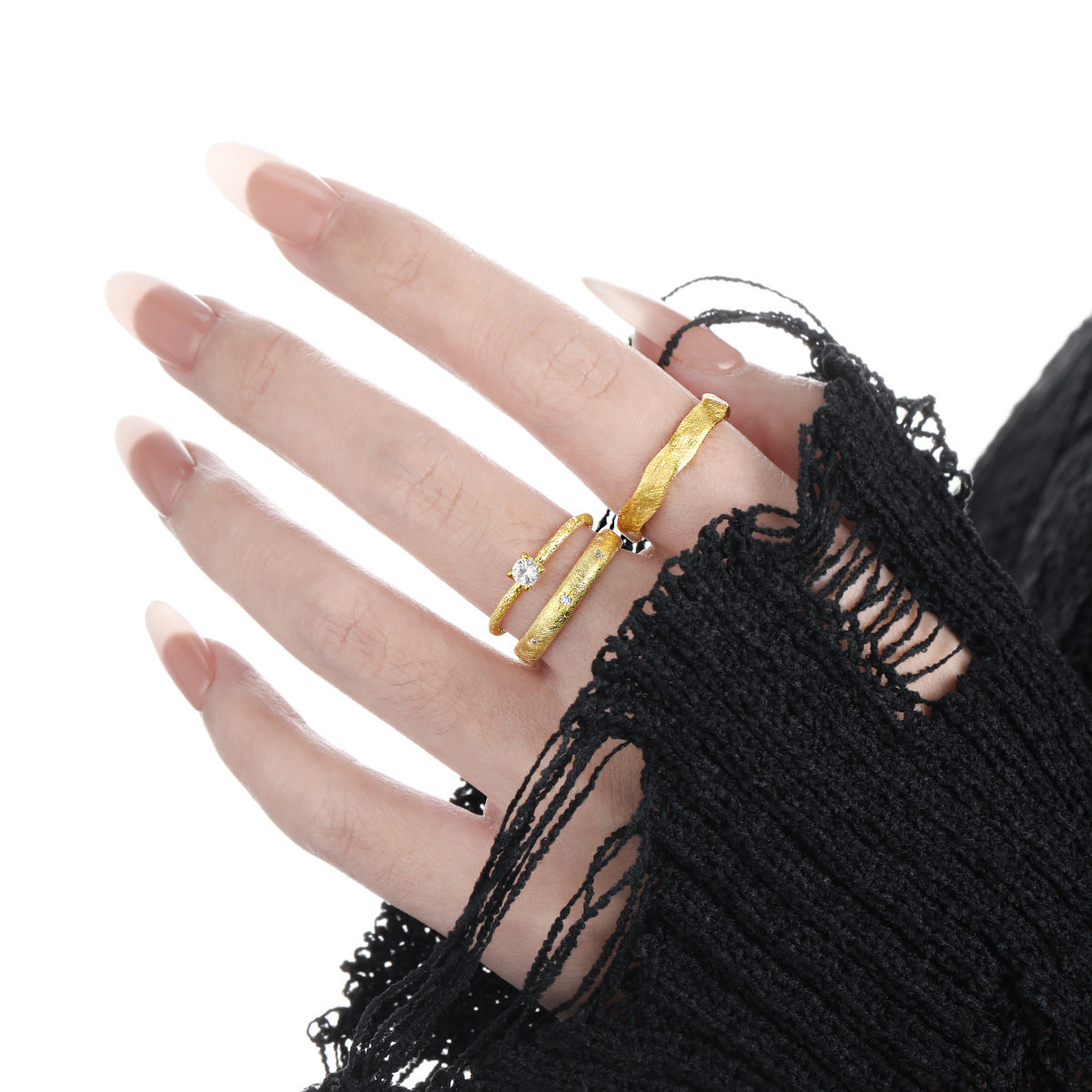 Wrinkled Matte Brushed Silver Band Ring OPHRASTUDIO