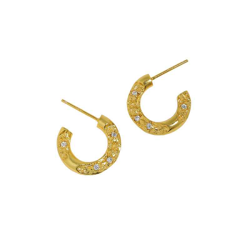 C-Shaped Micro-Inlaid Zircon Silver Huggie Earrings