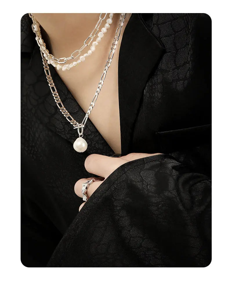 Edison Baroque Luxury Silver Pearl Necklace