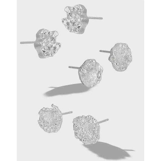 Lava Texture Silver Stud Earrings