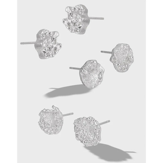 Lava Texture Silver Stud Earrings