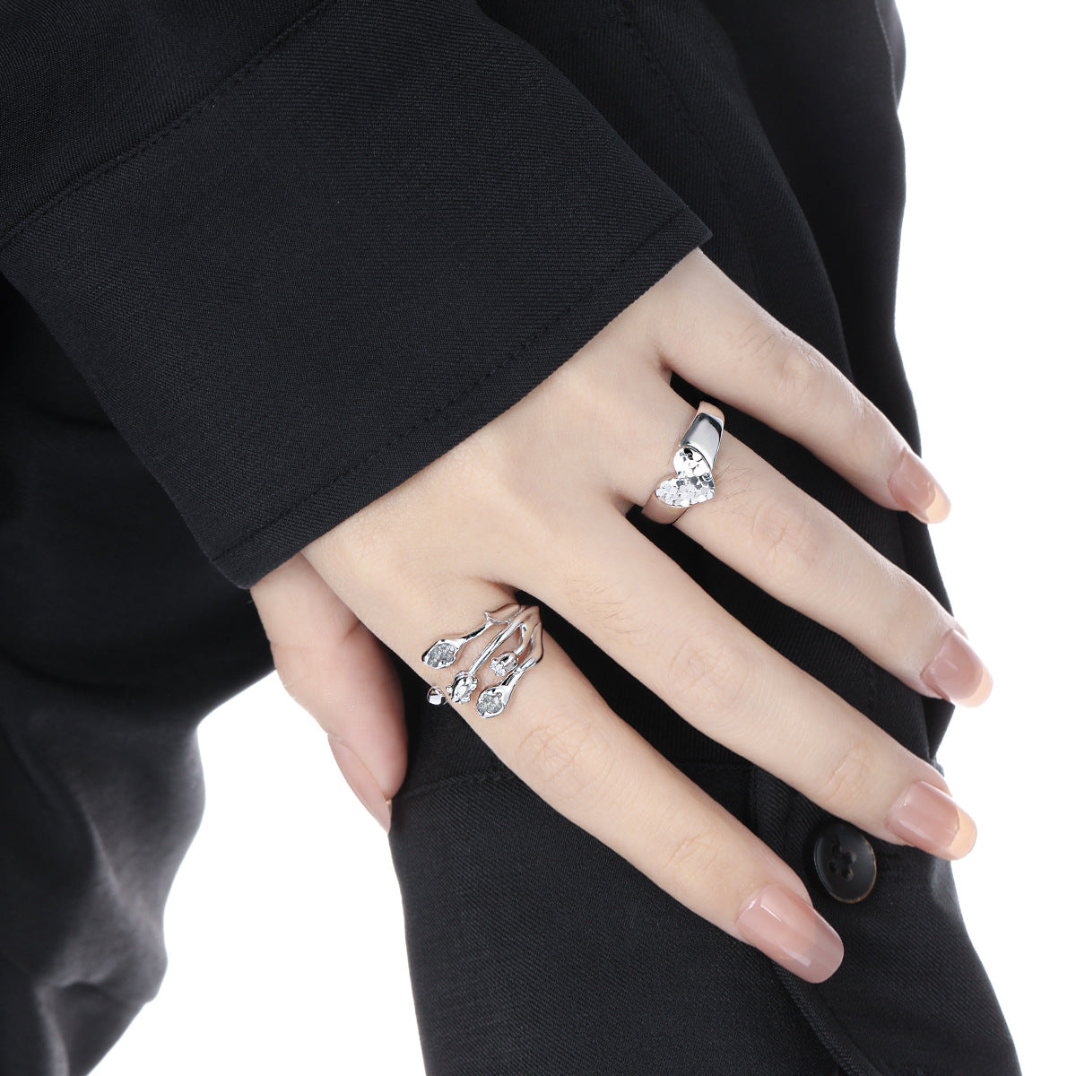 194 car flower mirror love ring women's high sense S925 sterling silver niche ins original broken design silver ring OPHRASTUDIO