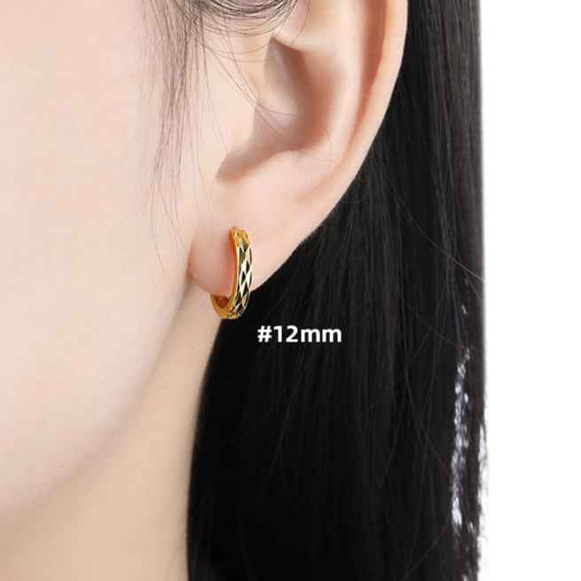Geometric Diamond-Cut Silver Hoop Earrings