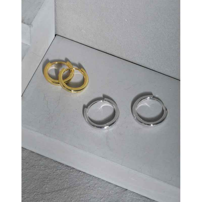 Minimalist Circle Silver Huggie Earrings