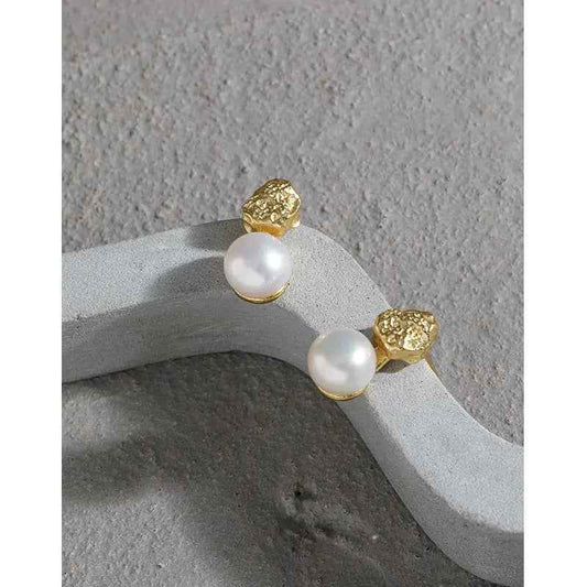 Essence Silver Pearl Stud Earrings