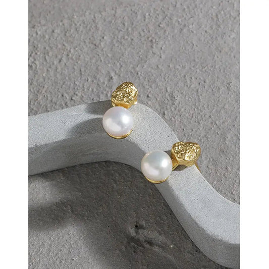 Essence Silver Pearl Stud Earrings
