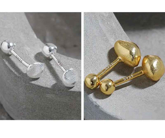 Geometric Oval Screw Silver Stud Earrings