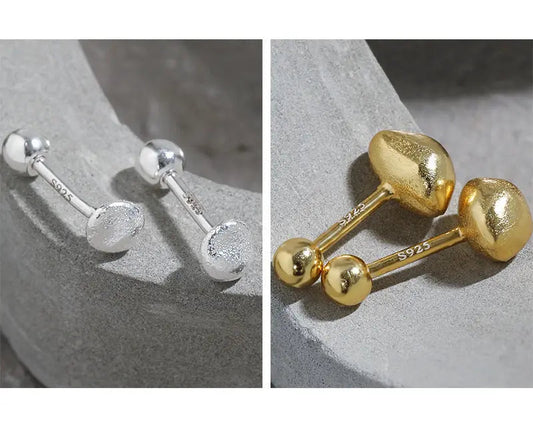 Geometric Oval Screw Silver Stud Earrings