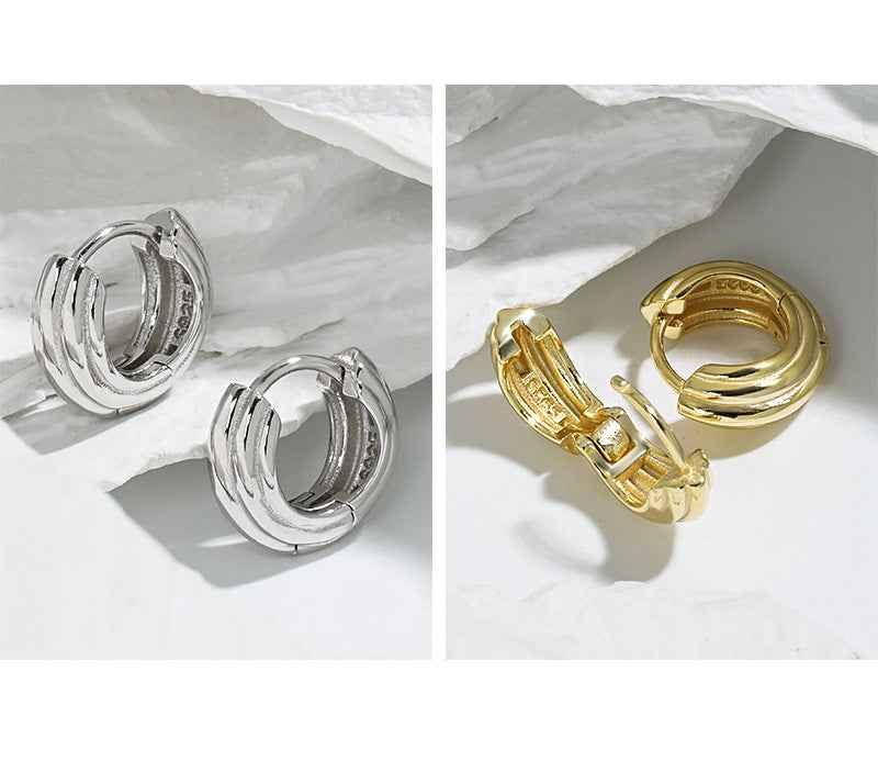 Echoing Multi-Circle Silver Huggie Earrings