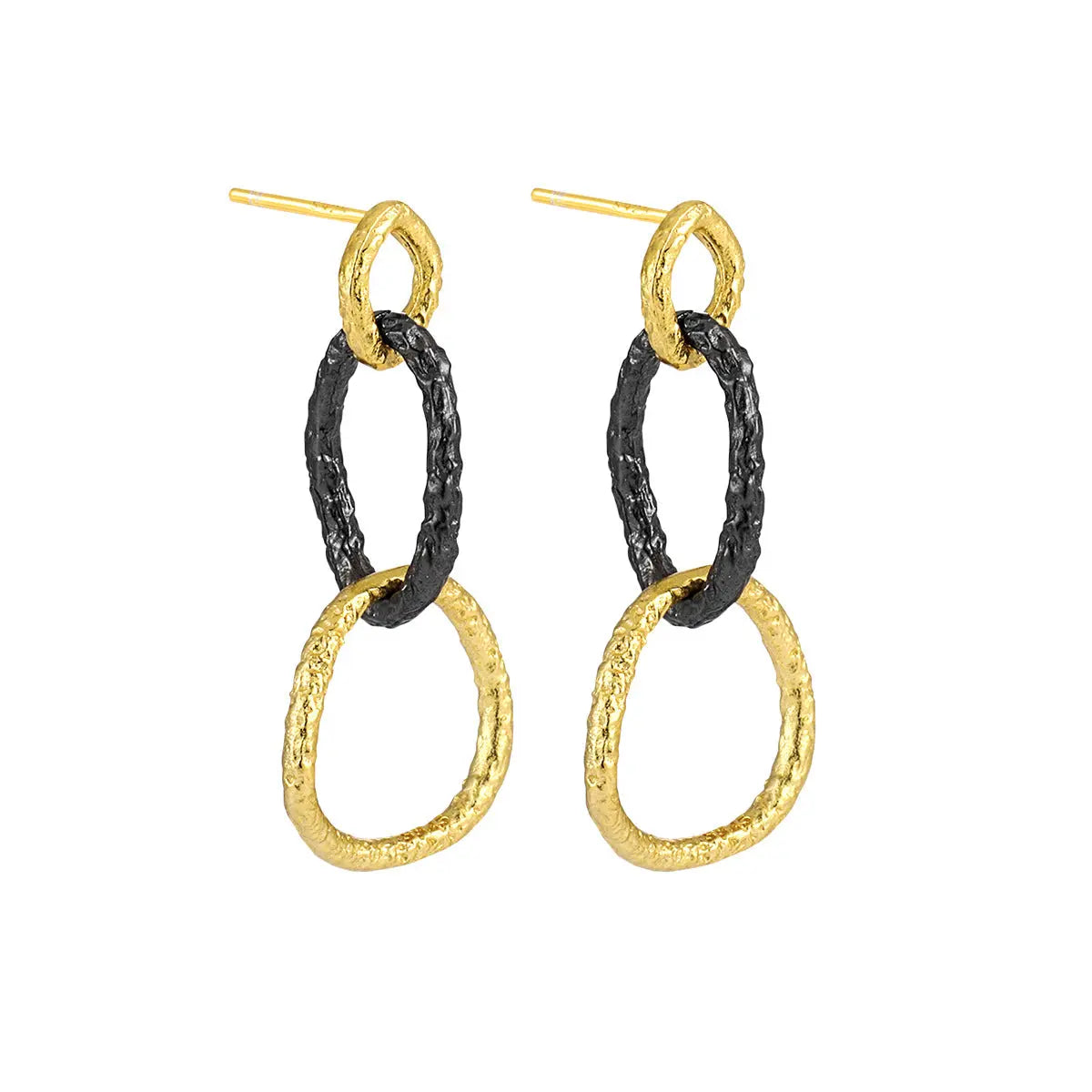 Triple Ring Geometric Silver Drop Earrings