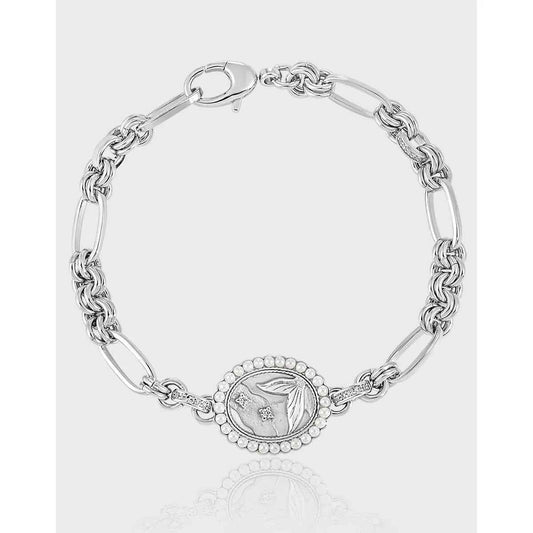 Geometric Pearl Fishtail Silver Chain Bracelet