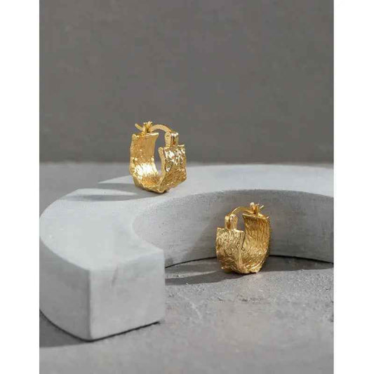 Water Ripple Silver Huggie Earrings