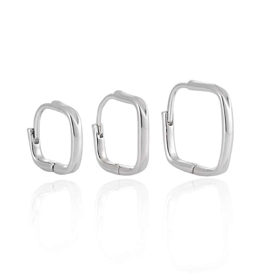 Geometric Square Silver Hoop Earrings