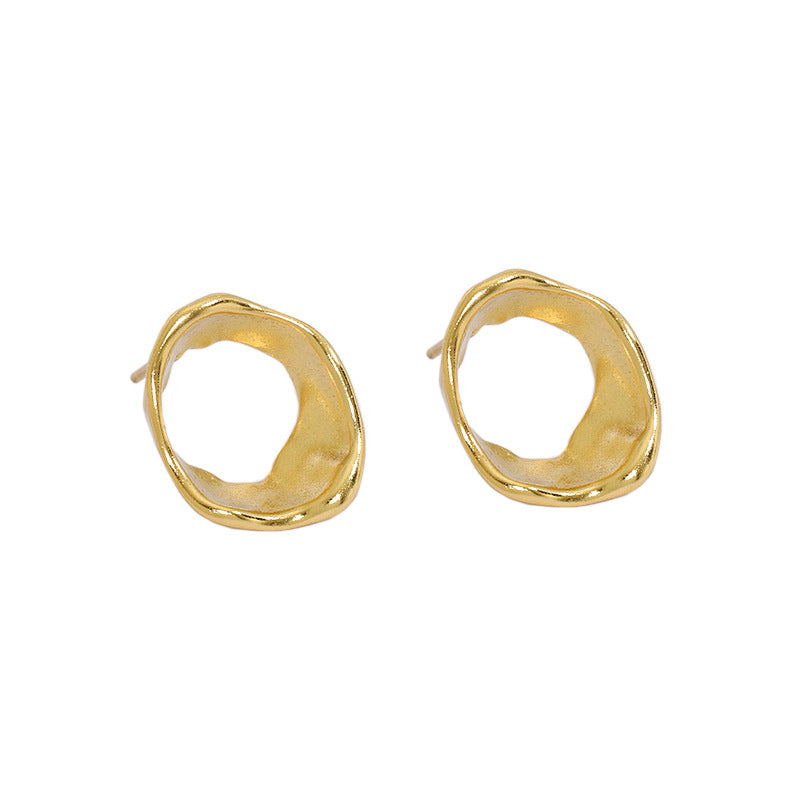 Geometric Ring Texture Silver Stud Earrings