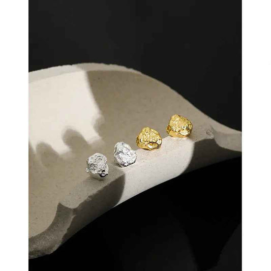 Minimalist Geometric Lava Silver Stud Earrings