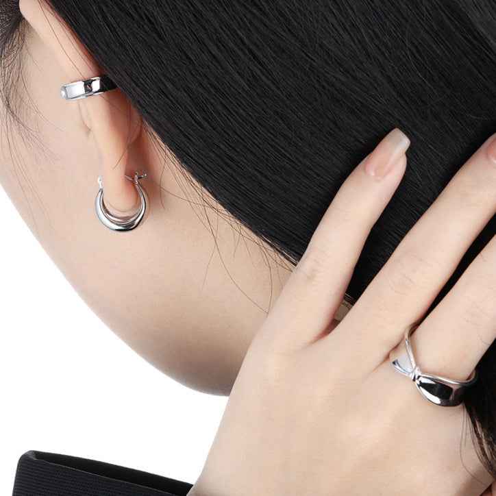 Polished U-Shape Wide Silver Hoop Earrings