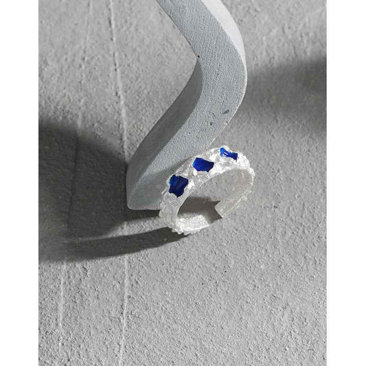 Aqua Drip Glaze Silver Statement Ring