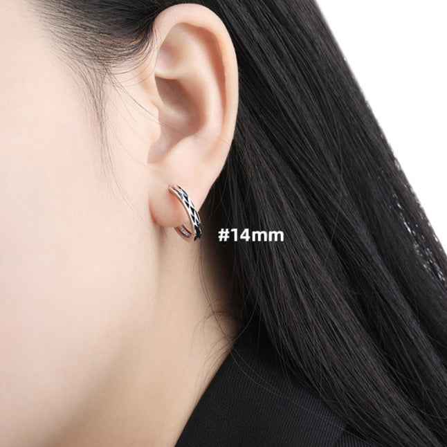 Geometric Diamond-Cut Silver Hoop Earrings