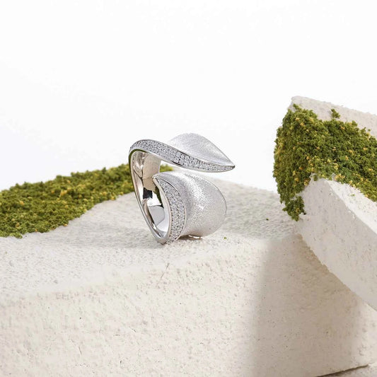 Brushed Edge Silver Statement Ring