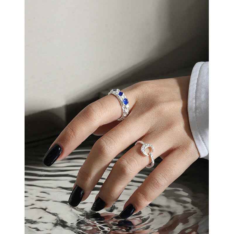 Aqua Drip Glaze Silver Statement Ring