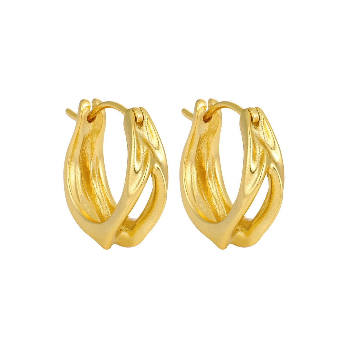 Irregular Folds Matte Hollow Silver Hoop Earrings