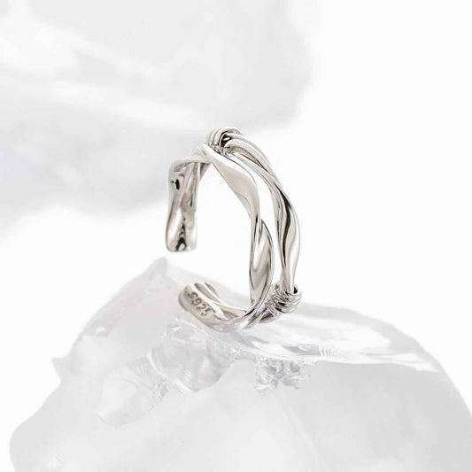 Twisted Harmony Double-Layer Silver Statement Ring