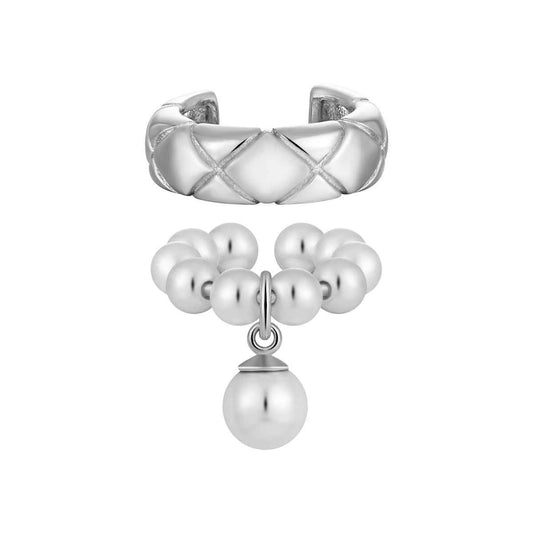 Pearl & Quilted Silver Ear Cuff
