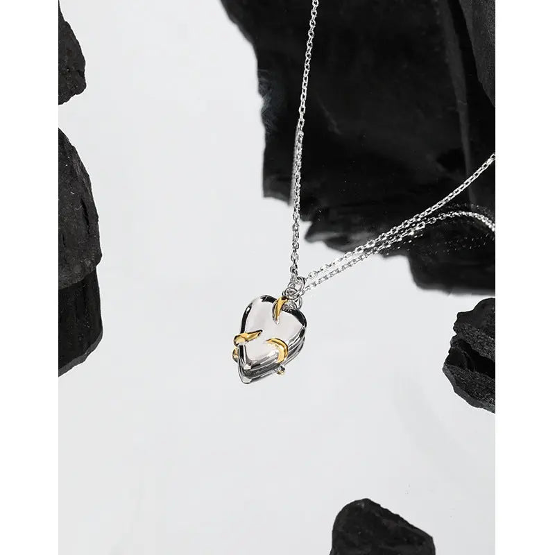 ELOISE'S GEOMETRIC HEART SILVER NECKLACE - OPHRASTUDIO
