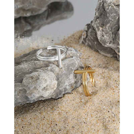 Minimalist Silver Cross Statement Ring