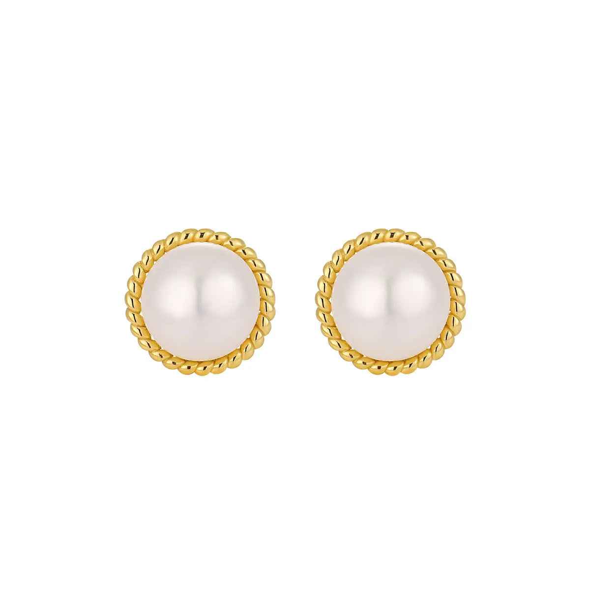 Silver Thread-Edged Silver Pearl Stud Earrings