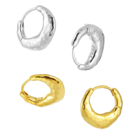 Molten Lava Matte Silver Huggie Earrings