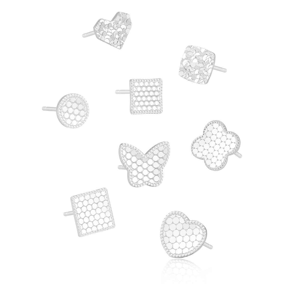 Honeycomb Engraved Silver Stud Earrings Series
