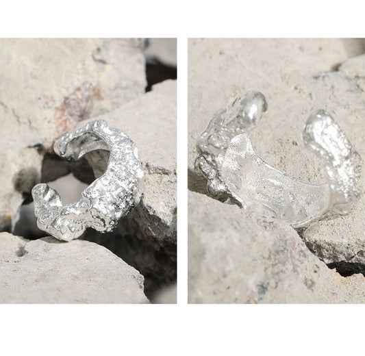 Irregular Lava Sterling Silver Ear Cuff Earring