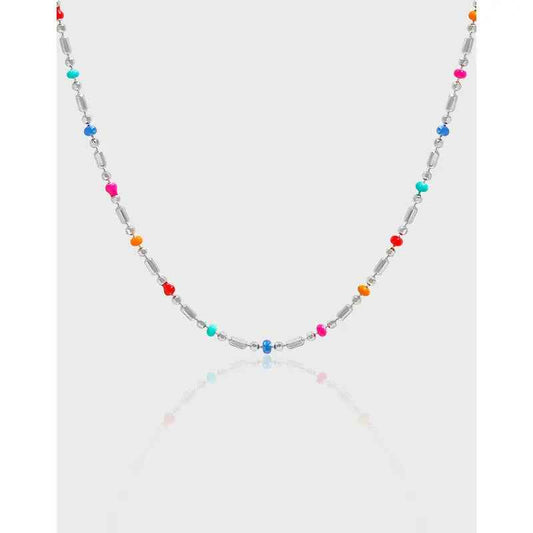 Ariadne's Colorful Beaded Silver Chain Necklace