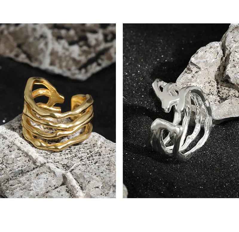 Selene's Irregular Line Silver Statement Ring