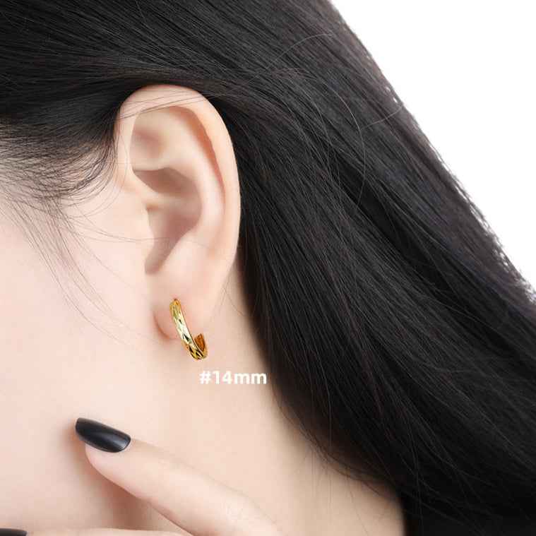 Geometric Diamond-Cut Silver Hoop Earrings