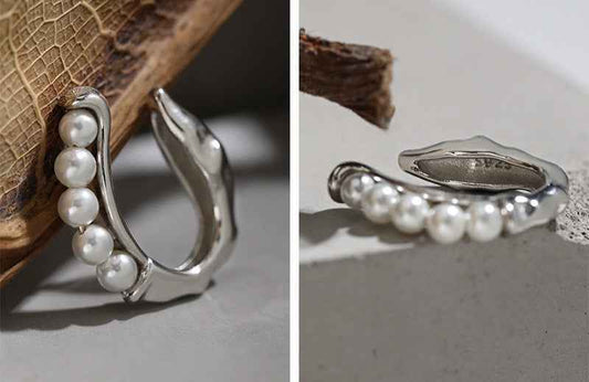 Wave Pearl Hug Sterling Silver Ear Cuff