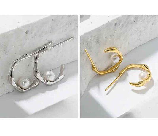 Minimalist Silver Pearl Stud Earrings