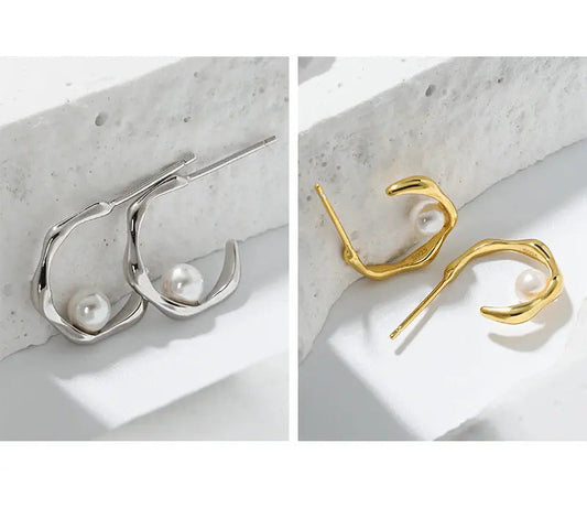 Minimalist Silver Pearl Stud Earrings