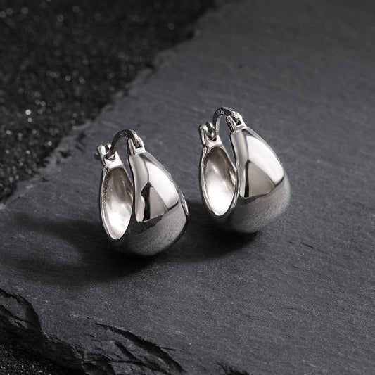 Polished U-Shape Wide Silver Hoop Earrings