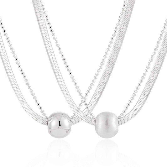 Sphere Layered Silver Chain Necklace