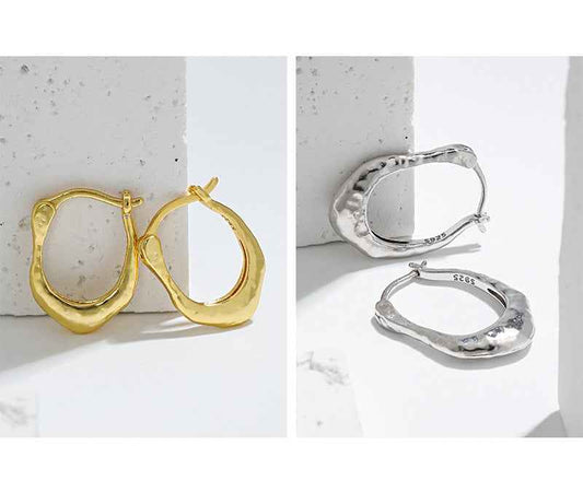 Irregular Surface U-Shaped Silver Hoop Earrings
