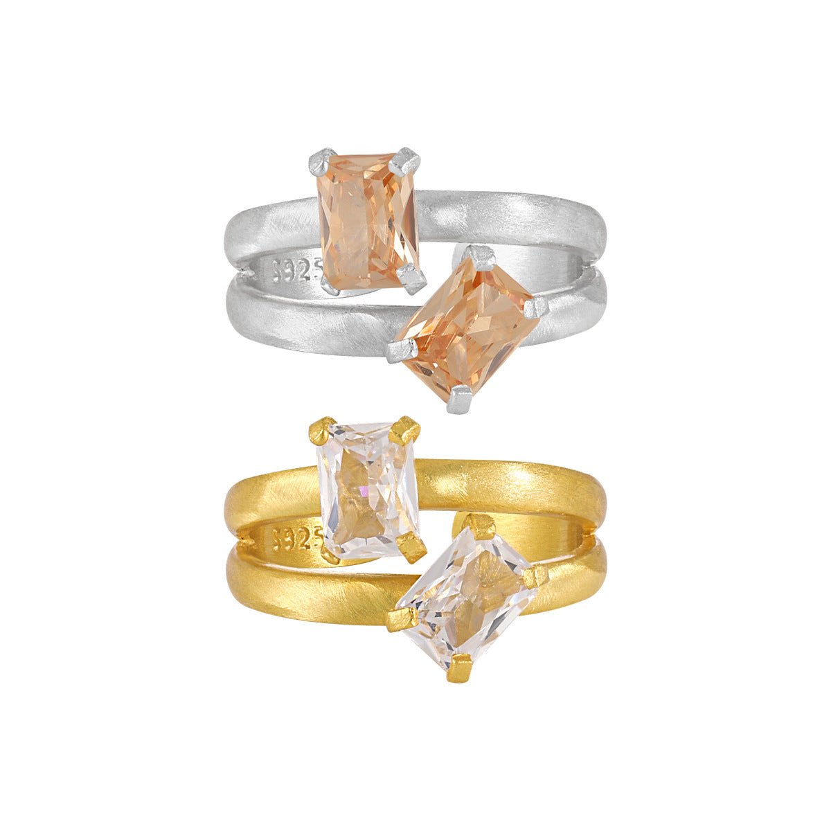 CELESTE'S DOUBLE-LAYER HOLLOW ZIRCON SILVER RING - OPHRASTUDIO